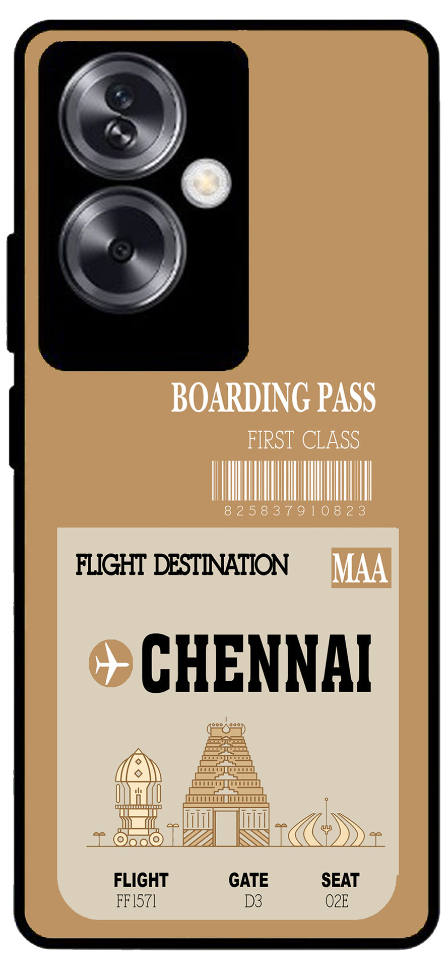 Chennai Boarding Pass Unbreakable Metal Back Case Mobile Cover with 4 Side Protection and Soft TPU Sides for Oppo A79 NEW