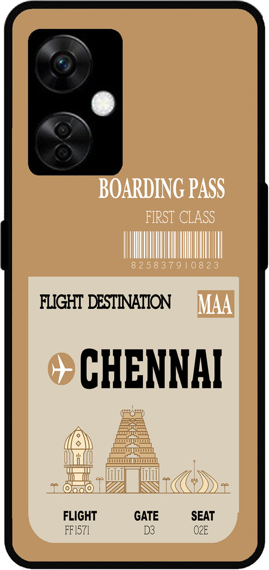 Chennai Boarding Pass Unbreakable Metal Back Case Mobile Cover with 4 Side Protection and Soft TPU Sides for OnePlus Nord CE3 Lite