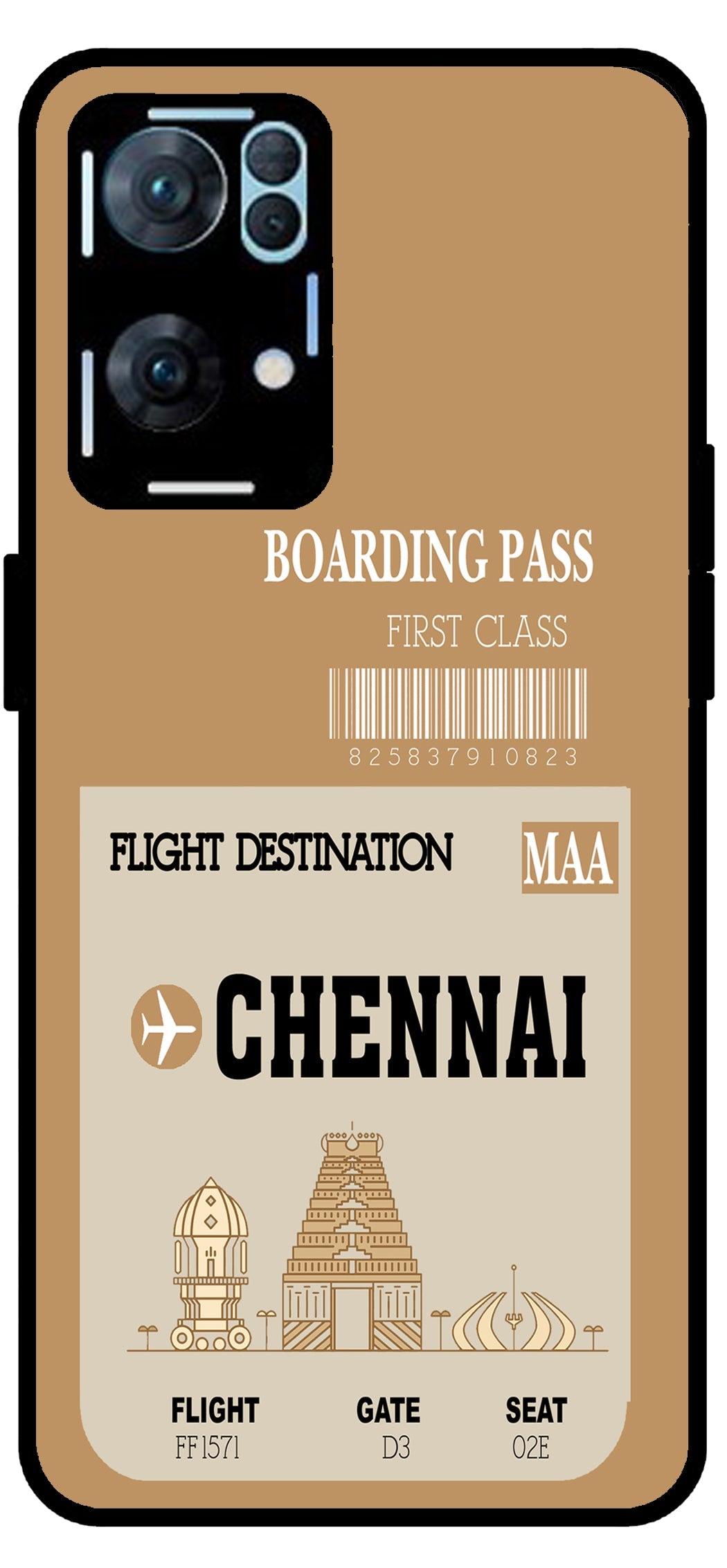 Chennai Boarding Pass Unbreakable Metal Back Case Mobile Cover with 4 Side Protection and Soft TPU Sides for Oppo Reno 7 Pro 5G