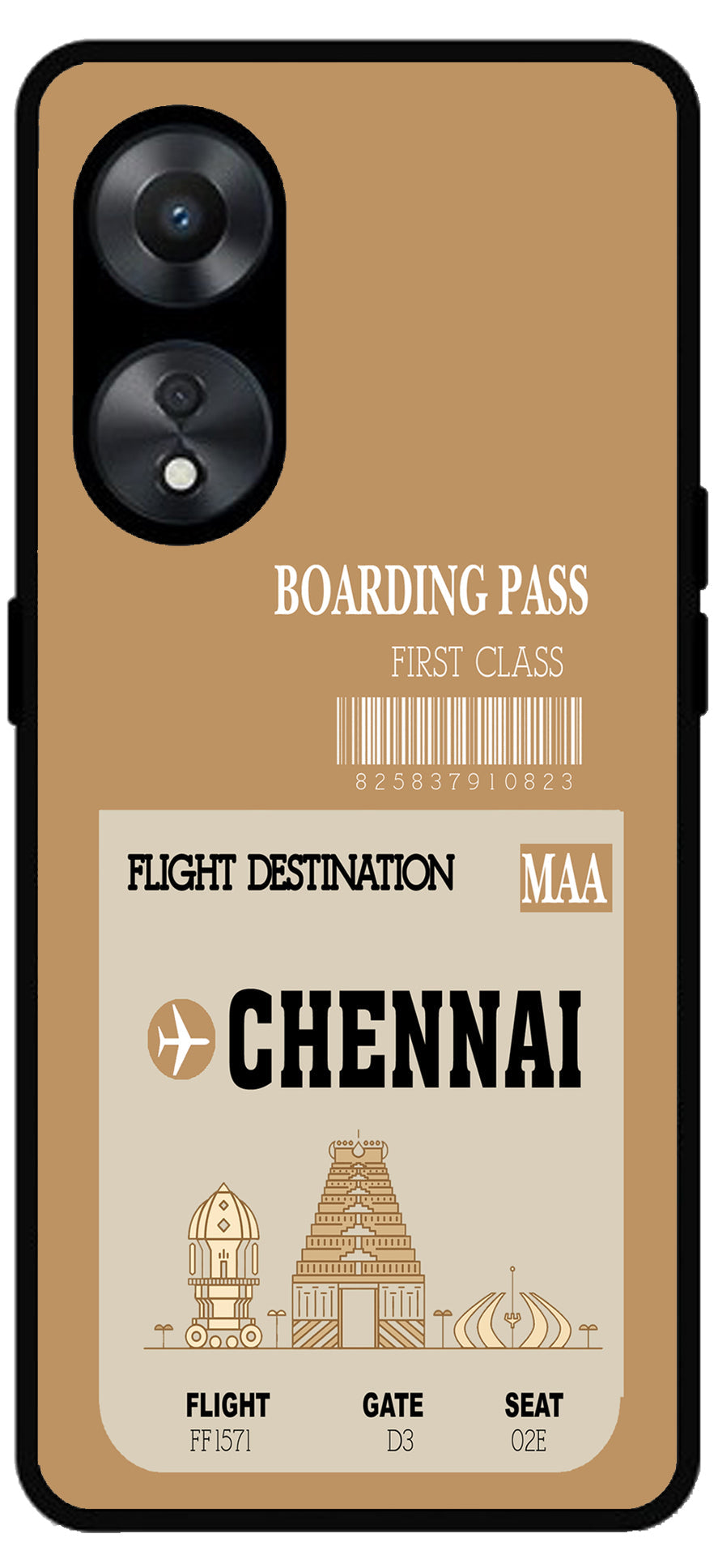 Chennai Boarding Pass Unbreakable Metal Back Case Mobile Cover with 4 Side Protection and Soft TPU Sides for Oppo a78 5g