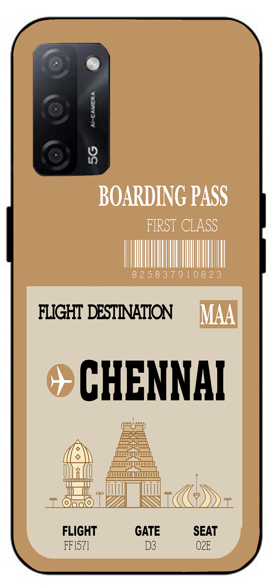 Chennai Boarding Pass Unbreakable Metal Back Case Mobile Cover with 4 Side Protection and Soft TPU Sides for Oppo A53s 5G