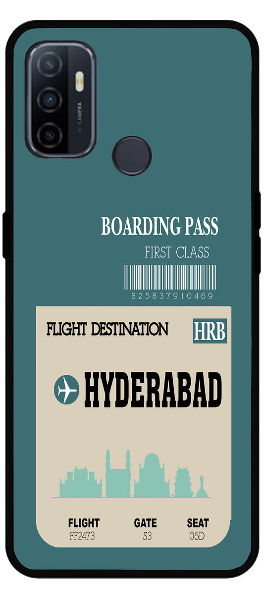 Hyderabad Boarding Pass Unbreakable Metal Back Case Mobile Cover with 4 Side Protection and Soft TPU Sides for Oppo A53