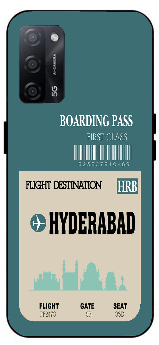 Hyderabad Boarding Pass Unbreakable Metal Back Case Mobile Cover with 4 Side Protection and Soft TPU Sides for Oppo A53s 5G