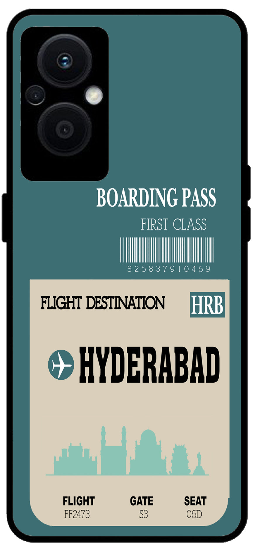 Hyderabad Boarding Pass Unbreakable Metal Back Case Mobile Cover with 4 Side Protection and Soft TPU Sides for OPPO F21 PRO 5G