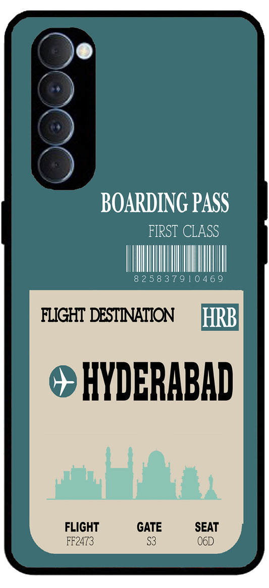 Hyderabad Boarding Pass Unbreakable Metal Back Case Mobile Cover with 4 Side Protection and Soft TPU Sides for RENO4 PRO