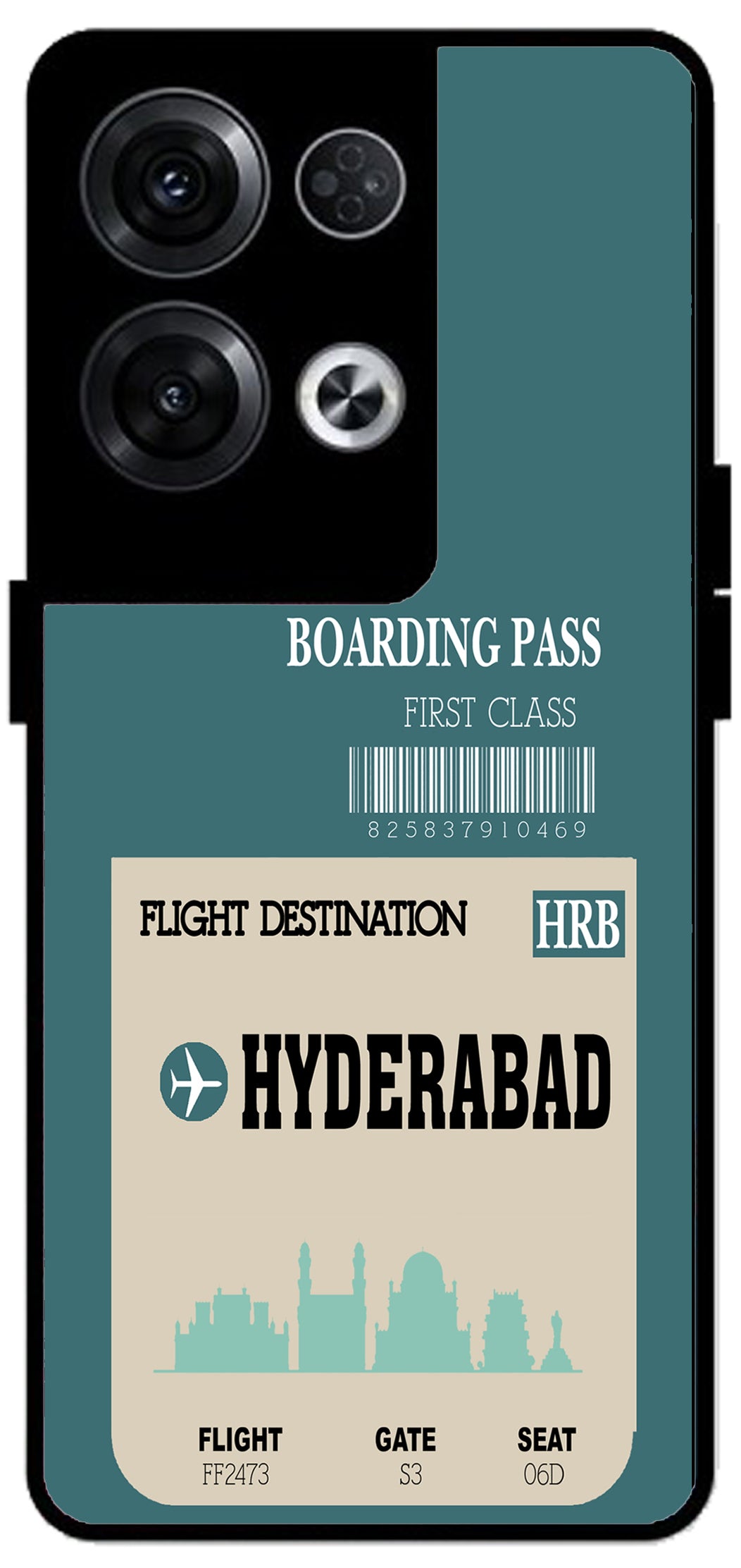 Hyderabad Boarding Pass Unbreakable Metal Back Case Mobile Cover with 4 Side Protection and Soft TPU Sides for Oppo Reno 8 Pro 5G 2D