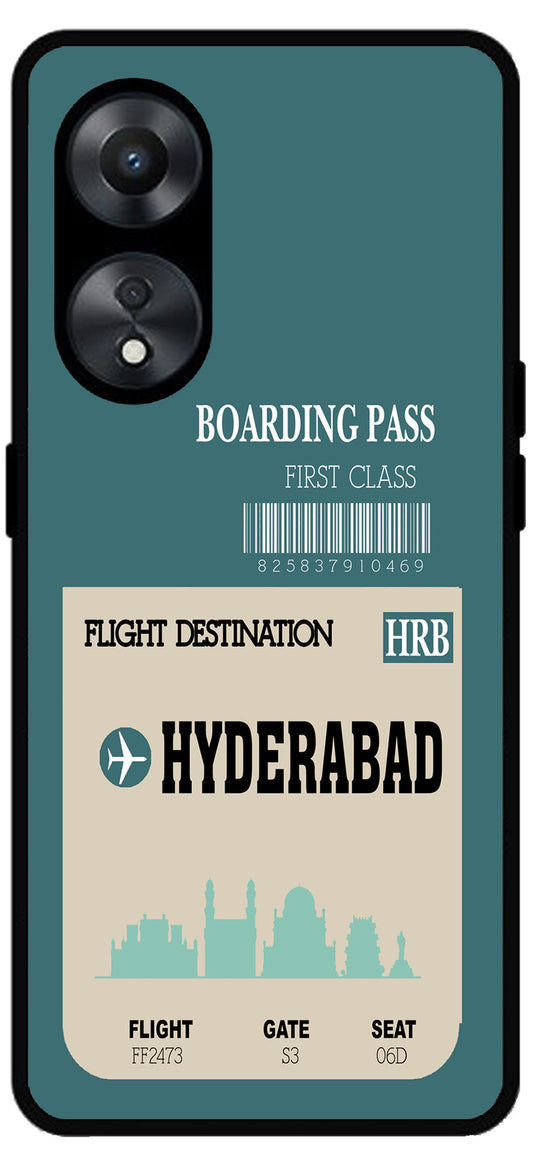 Hyderabad Boarding Pass Unbreakable Metal Back Case Mobile Cover with 4 Side Protection and Soft TPU Sides for Oppo a78 5g