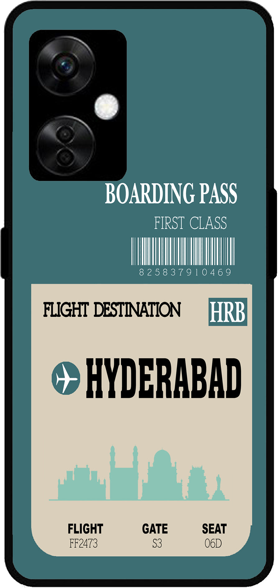 Hyderabad Boarding Pass Unbreakable Metal Back Case Mobile Cover with 4 Side Protection and Soft TPU Sides for OnePlus Nord CE3 Lite