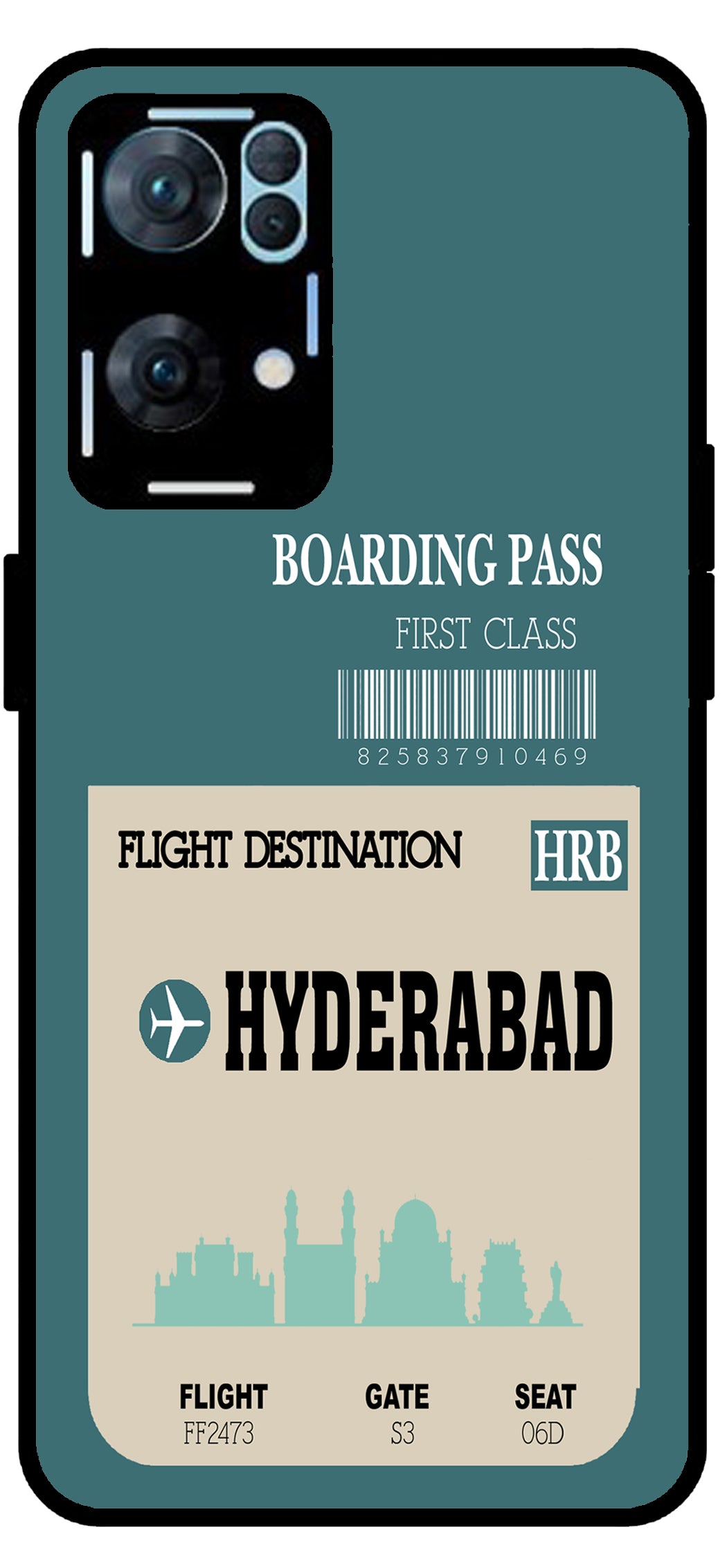 Hyderabad Boarding Pass Unbreakable Metal Back Case Mobile Cover with 4 Side Protection and Soft TPU Sides for Oppo Reno 7 Pro 5G