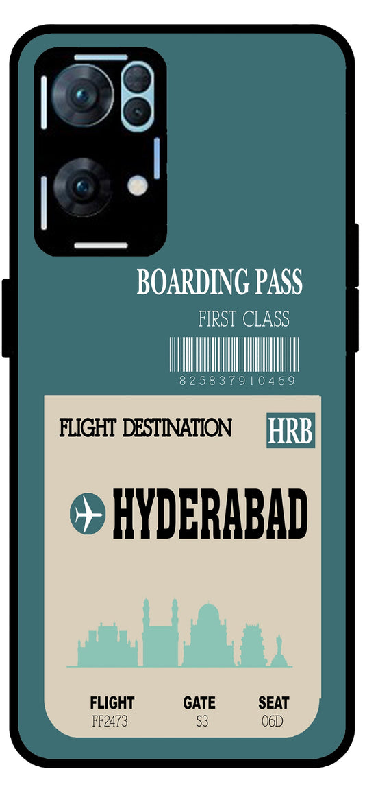 Hyderabad Boarding Pass Unbreakable Metal Back Case Mobile Cover with 4 Side Protection and Soft TPU Sides for Oppo Reno 7 Pro 5G