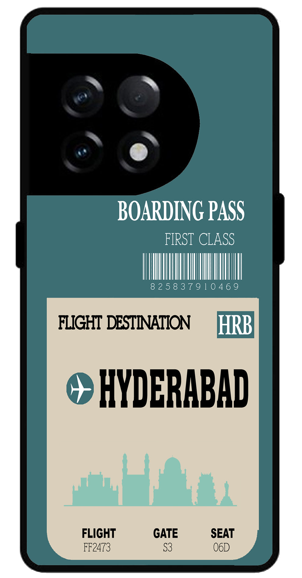 Hyderabad Boarding Pass Unbreakable Metal Back Case Mobile Cover with 4 Side Protection and Soft TPU Sides for OnePlus 11R