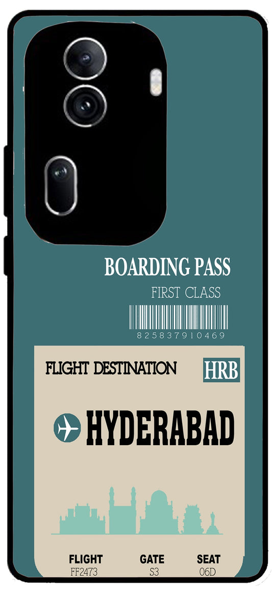 Hyderabad Boarding Pass Unbreakable Metal Back Case Mobile Cover with 4 Side Protection and Soft TPU Sides for Oppo Reno 11 pro