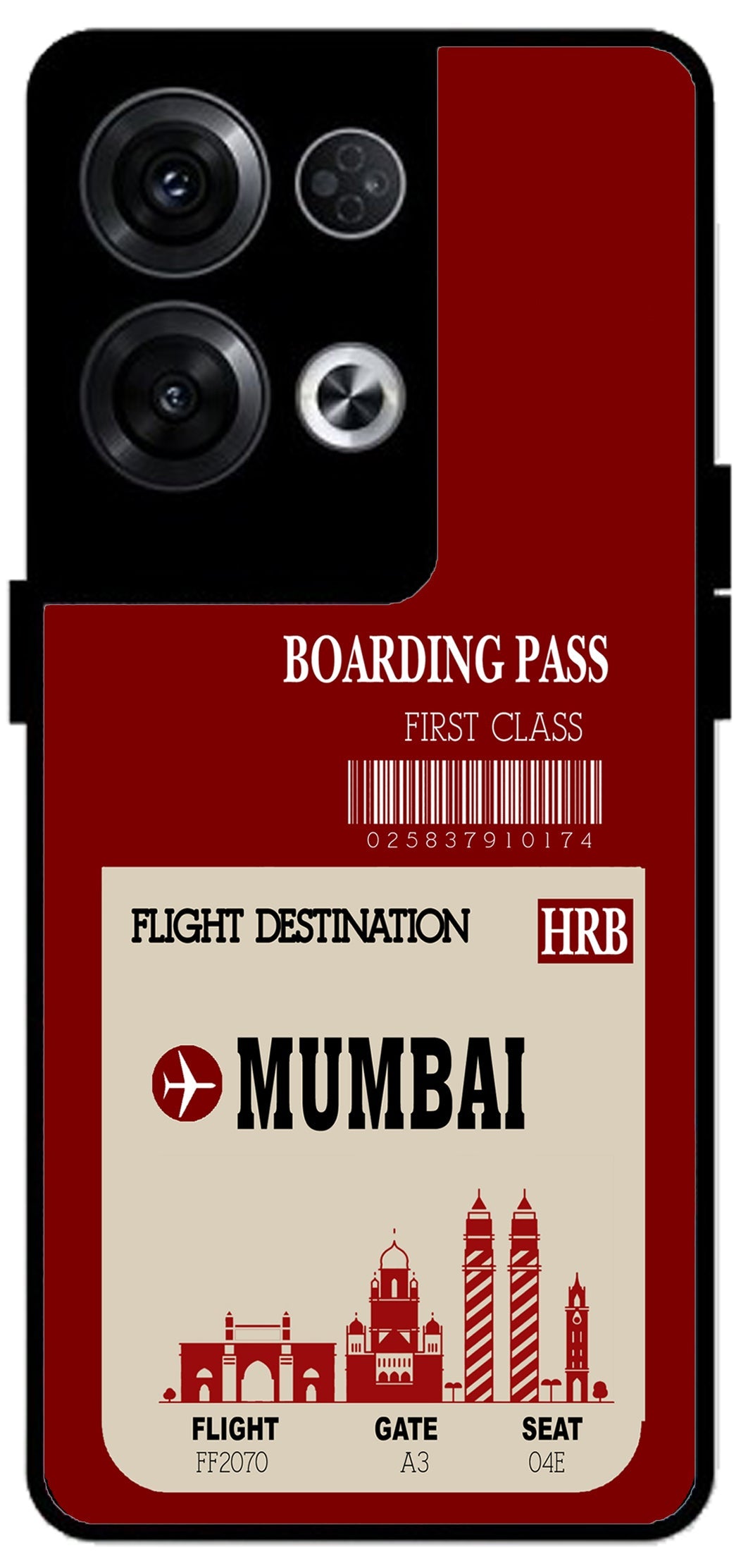 Mumbai Boarding Pass Unbreakable Metal Back Case Mobile Cover with 4 Side Protection and Soft TPU Sides for Oppo Reno 8 Pro 5G 2D