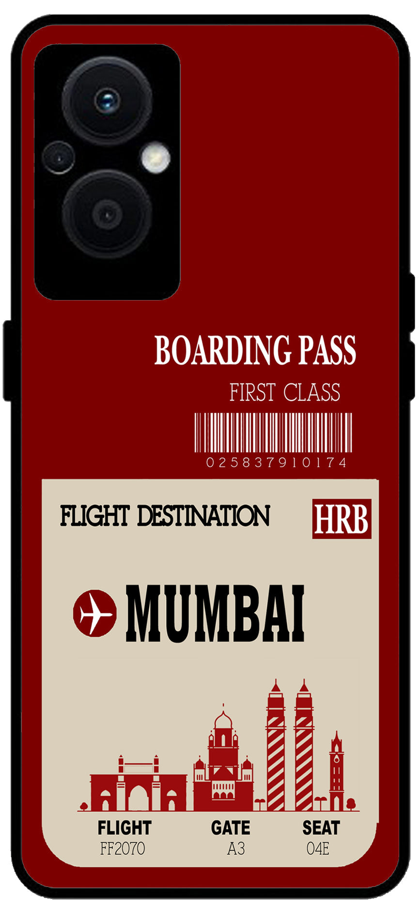 Mumbai Boarding Pass Unbreakable Metal Back Case Mobile Cover with 4 Side Protection and Soft TPU Sides for OPPO F21 PRO 5G