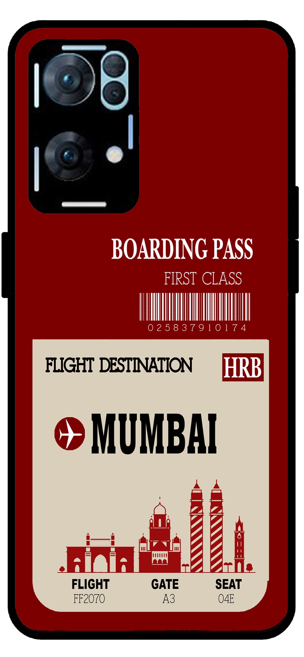 Mumbai Boarding Pass Unbreakable Metal Back Case Mobile Cover with 4 Side Protection and Soft TPU Sides for Oppo Reno 7 Pro 5G