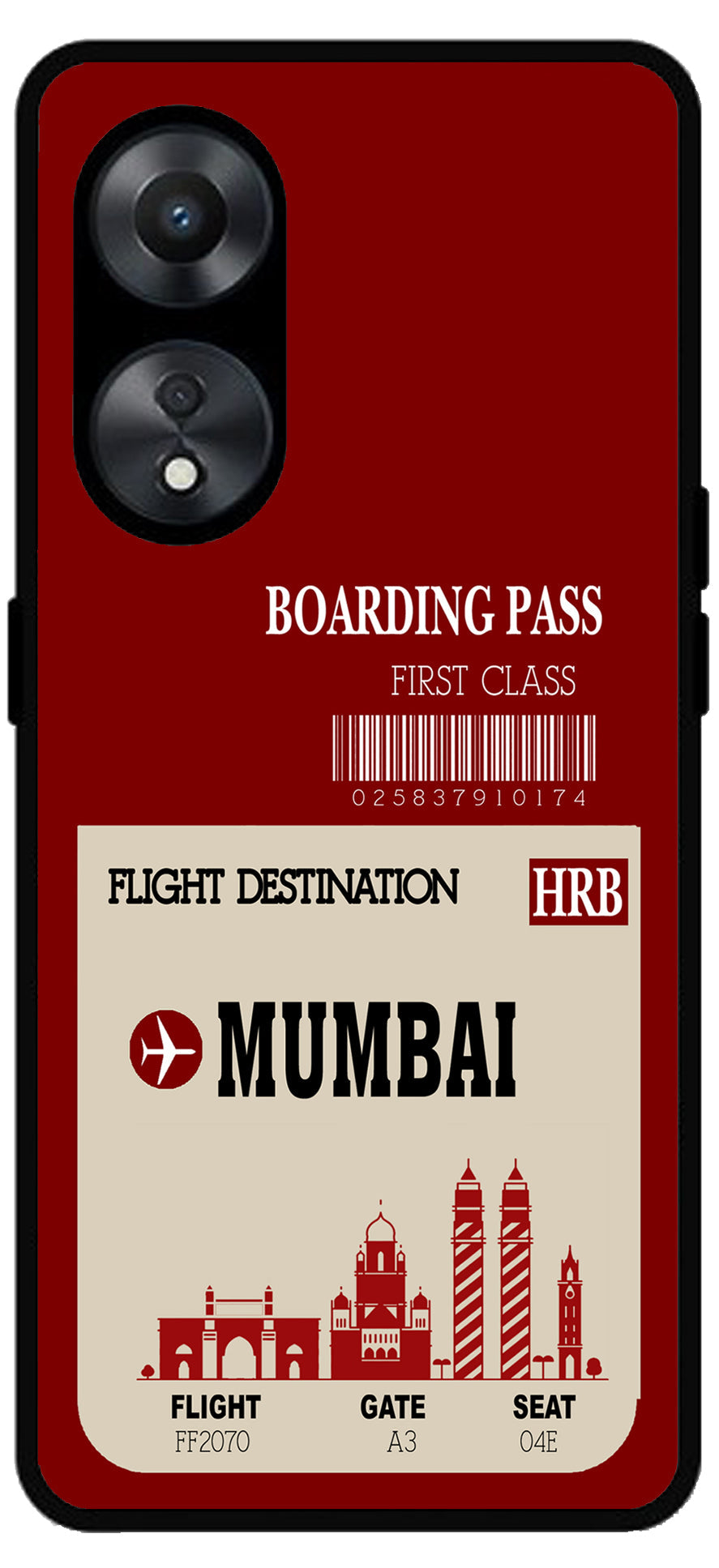 Mumbai Boarding Pass Unbreakable Metal Back Case Mobile Cover with 4 Side Protection and Soft TPU Sides for Oppo a78 5g