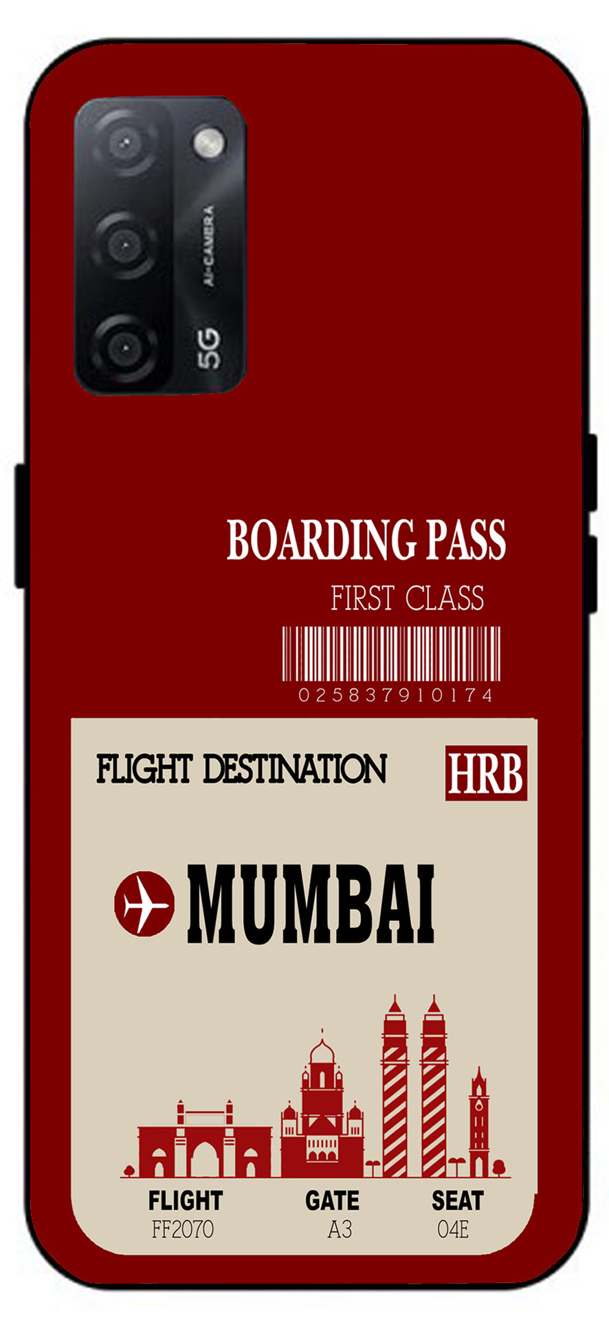 Mumbai Boarding Pass Unbreakable Metal Back Case Mobile Cover with 4 Side Protection and Soft TPU Sides for Oppo A53s 5G