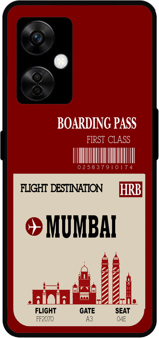 Mumbai Boarding Pass Unbreakable Metal Back Case Mobile Cover with 4 Side Protection and Soft TPU Sides for OnePlus Nord CE3 Lite