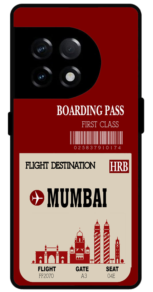 Mumbai Boarding Pass Unbreakable Metal Back Case Mobile Cover with 4 Side Protection and Soft TPU Sides for OnePlus 11R