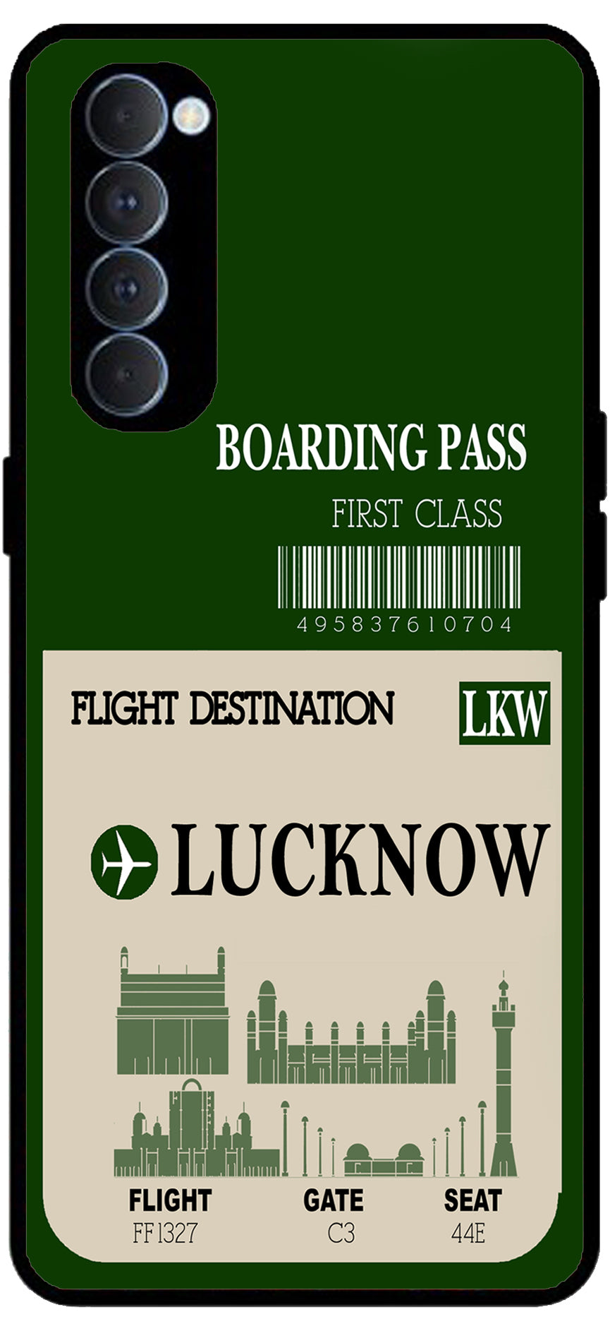 Lucknow Boarding Pass Unbreakable Metal Back Case Mobile Cover with 4 Side Protection and Soft TPU Sides for Oppo Reno pro