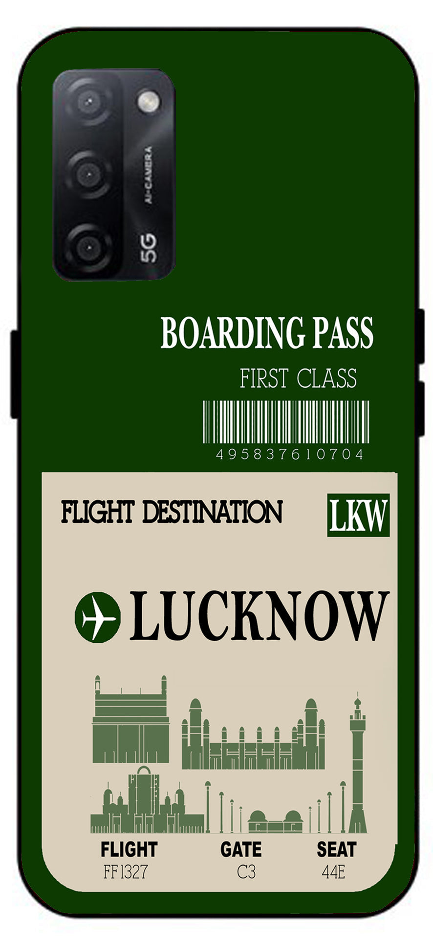 Lucknow Boarding Pass Unbreakable Metal Back Case Mobile Cover with 4 Side Protection and Soft TPU Sides for Oppo A53s 5G