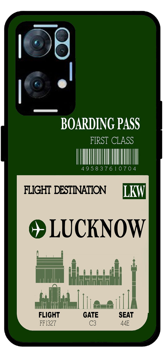 Lucknow Boarding Pass Unbreakable Metal Back Case Mobile Cover with 4 Side Protection and Soft TPU Sides for Oppo Reno 7 Pro 5G