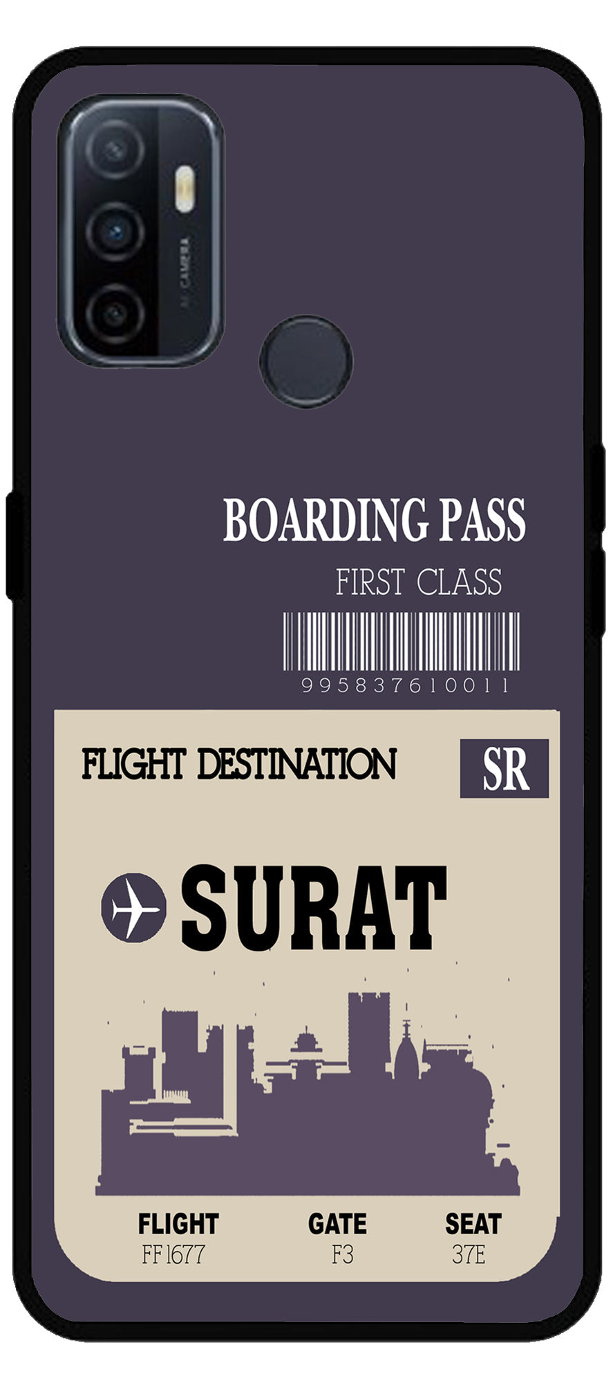 Surat Boarding Pass Unbreakable Metal Back Case Mobile Cover with 4 Side Protection and Soft TPU Sides for Oppo A53