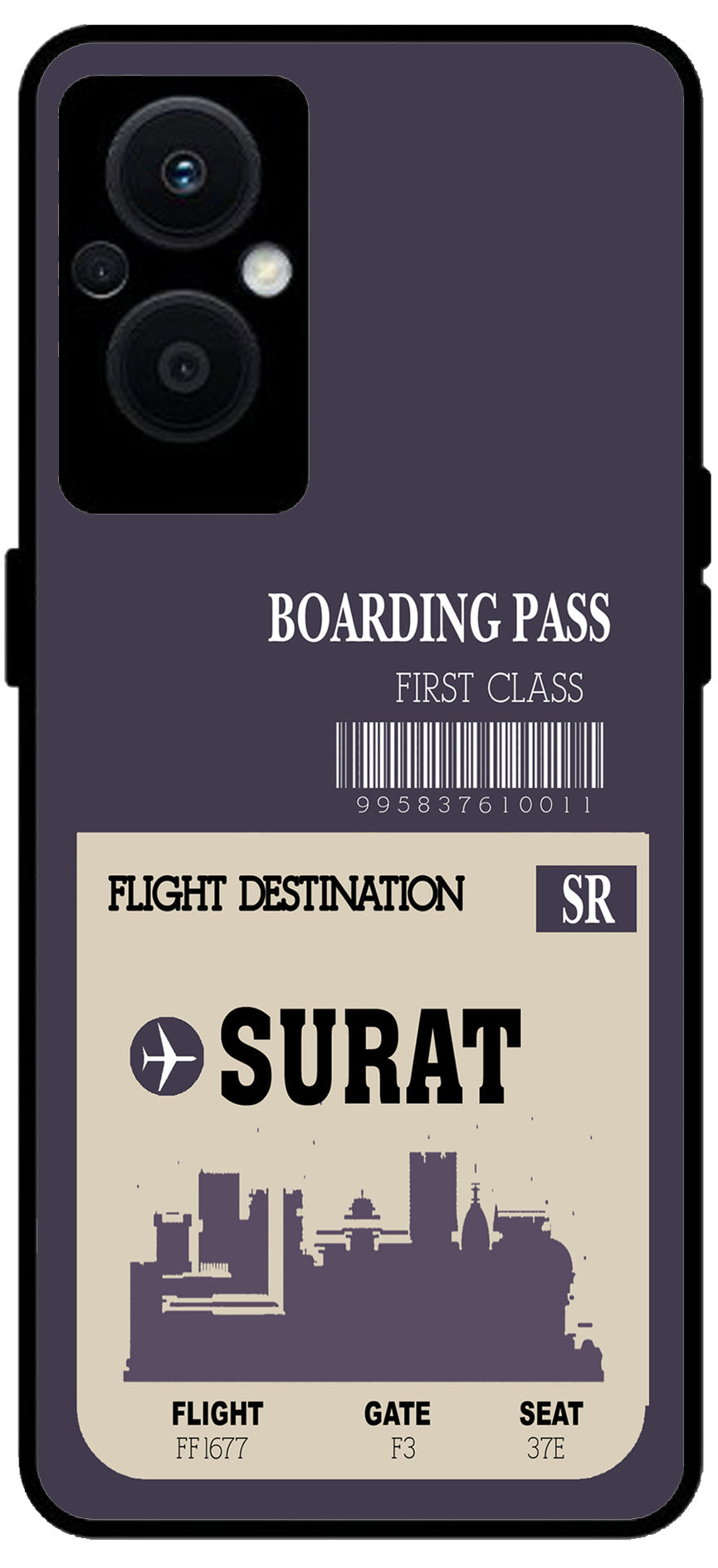 Surat Boarding Pass Unbreakable Metal Back Case Mobile Cover with 4 Side Protection and Soft TPU Sides for OPPO F21 PRO 5G