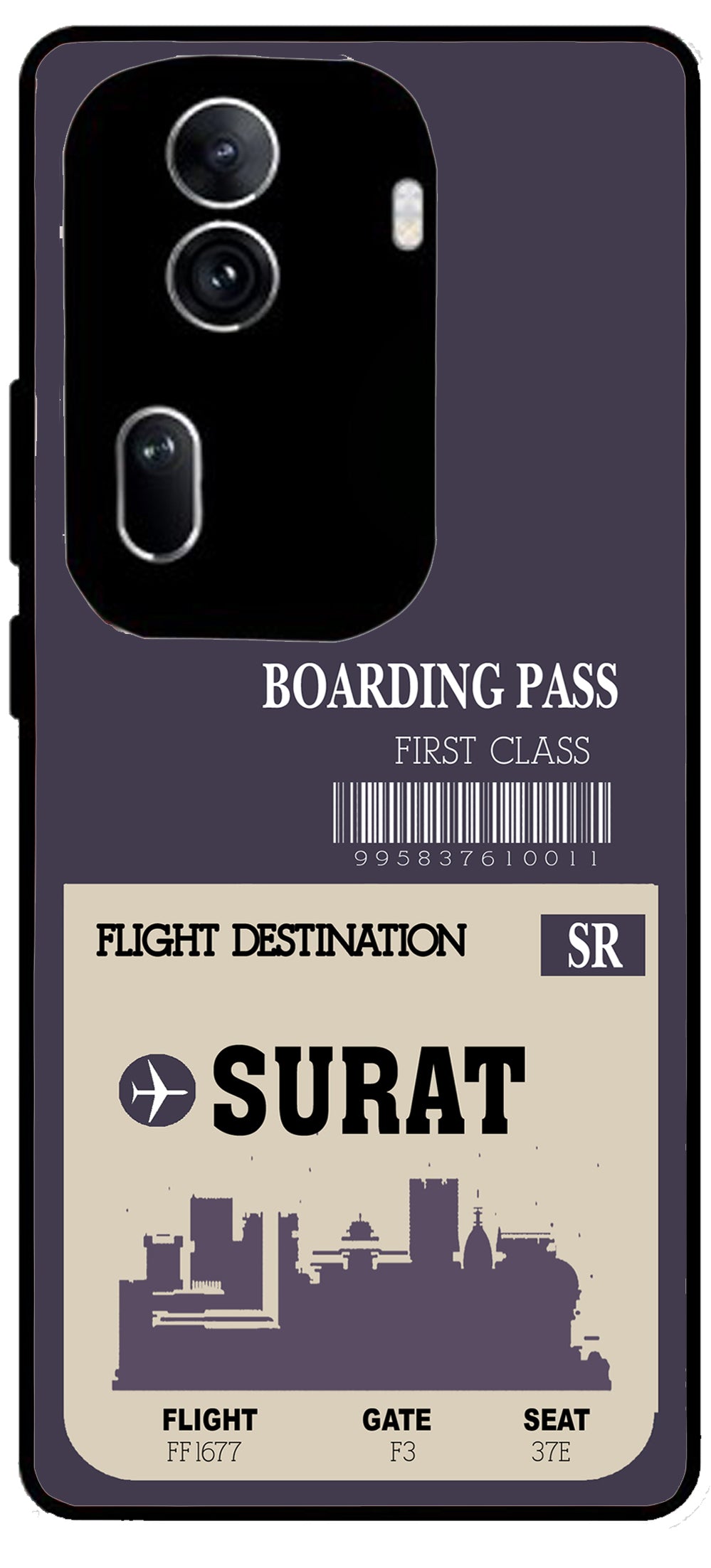 Surat Boarding Pass Unbreakable Metal Back Case Mobile Cover with 4 Side Protection and Soft TPU Sides for Oppo Reno 11 pro