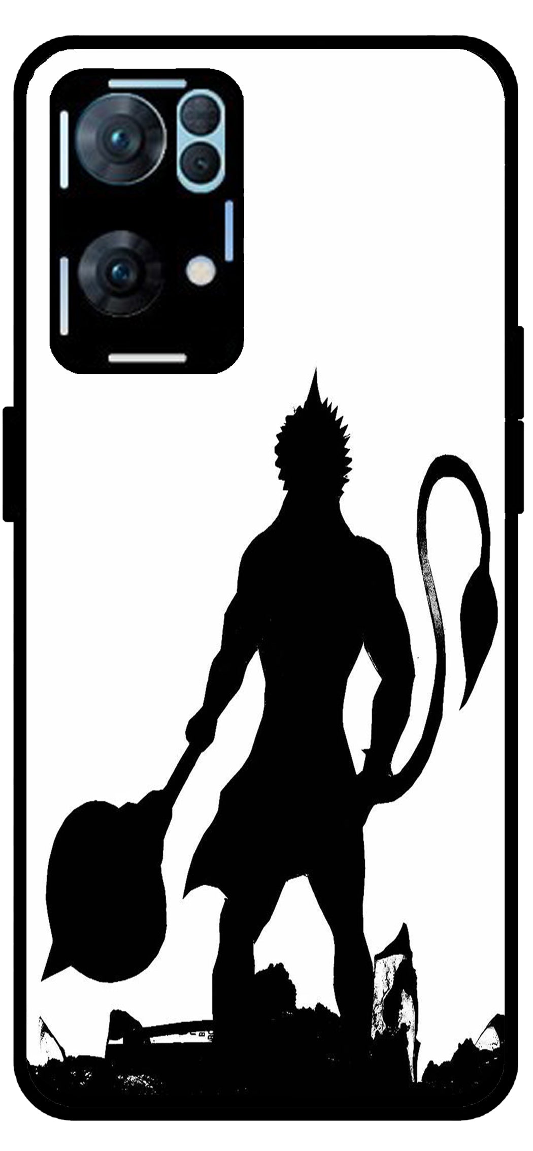 Hanuman Ji Unbreakable Metal Back Case Mobile Cover with 4 Side Protection and Soft TPU Sides for Oppo Reno 7 Pro 5G