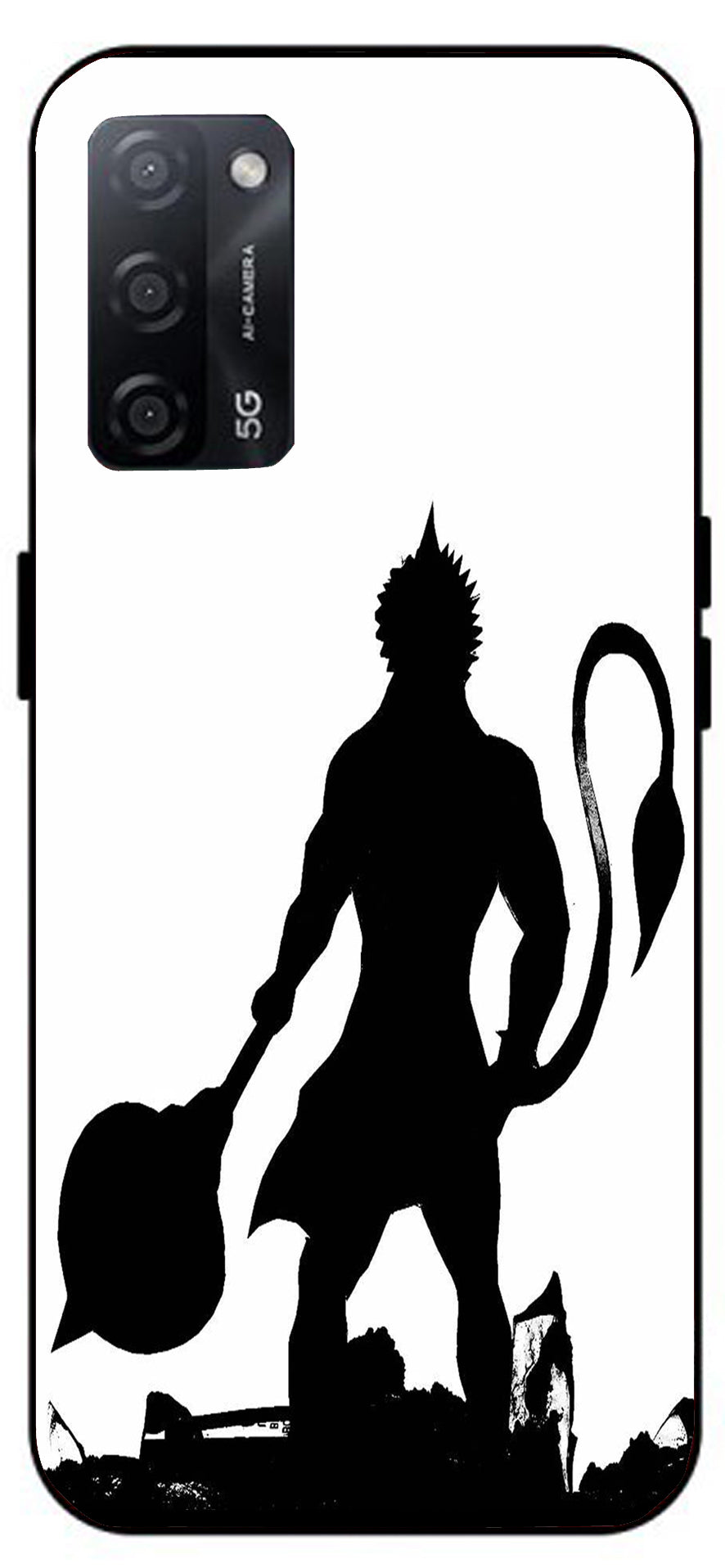 Hanuman Ji Unbreakable Metal Back Case Mobile Cover with 4 Side Protection and Soft TPU Sides for Oppo A53s 5G