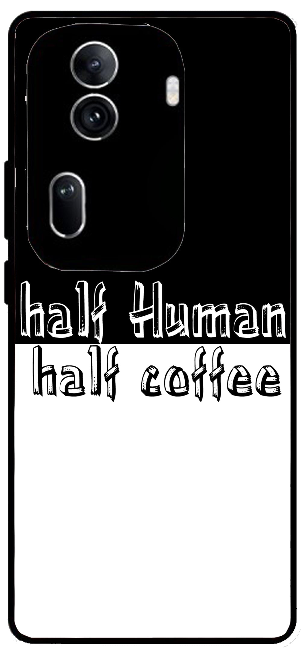 Half Human Half Coffee Unbreakable Metal Back Case Mobile Cover with 4 Side Protection and Soft TPU Sides for Oppo Reno 11 pro