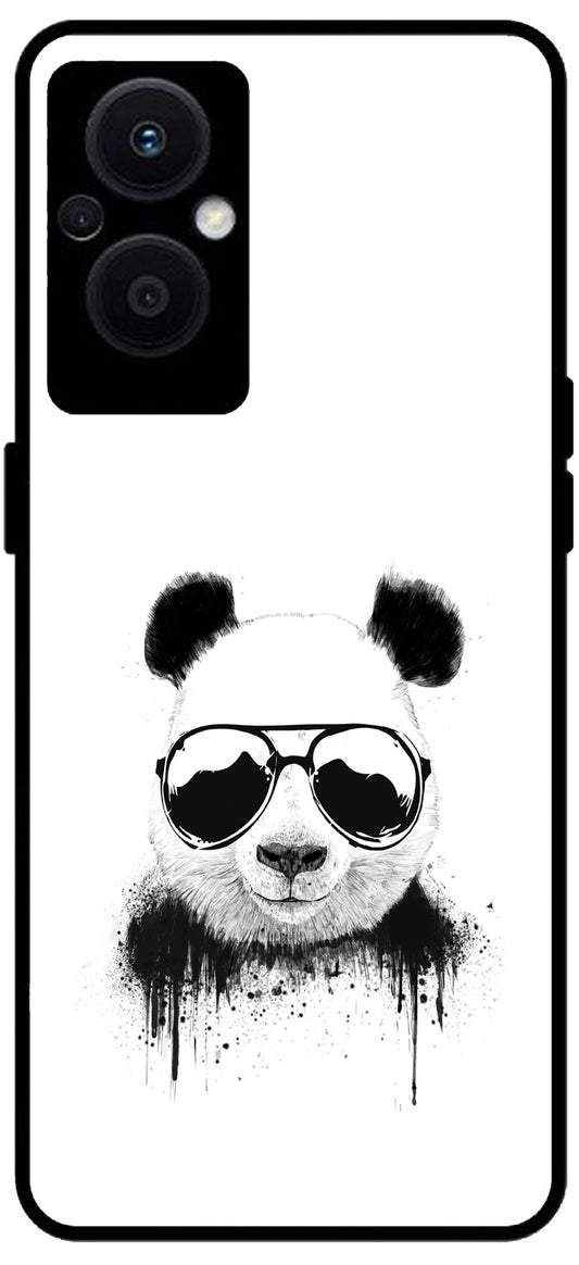 Cute Panda Unbreakable Metal Back Case Mobile Cover with 4 Side Protection and Soft TPU Sides for OPPO F21 PRO 5G