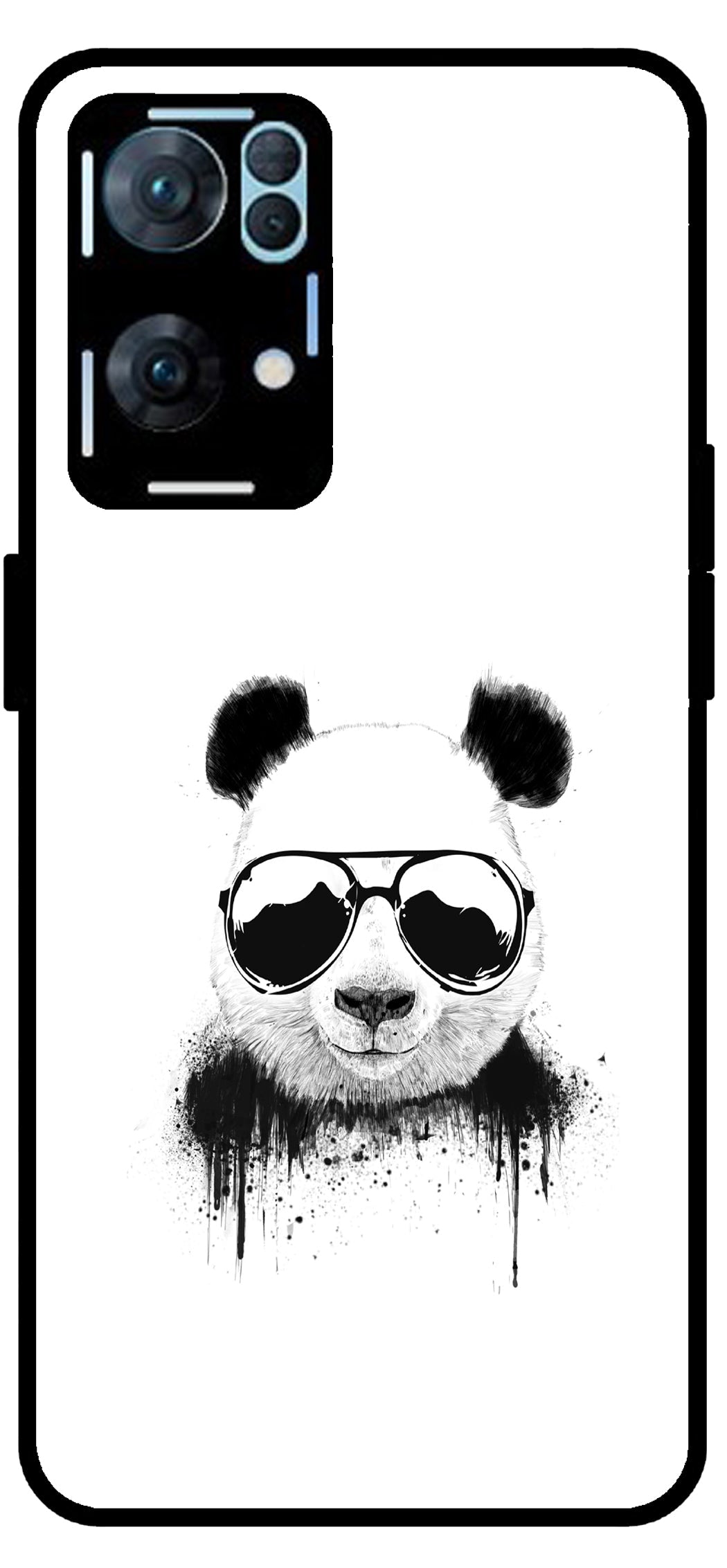 Cute Panda Unbreakable Metal Back Case Mobile Cover with 4 Side Protection and Soft TPU Sides for Oppo Reno 7 Pro 5G