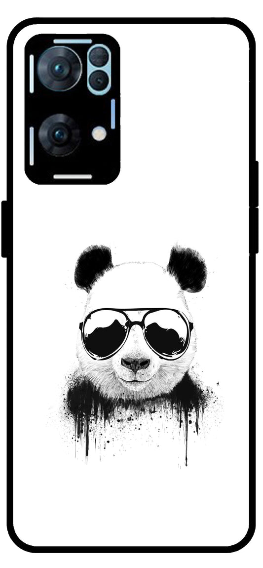 Cute Panda Unbreakable Metal Back Case Mobile Cover with 4 Side Protection and Soft TPU Sides for Oppo Reno 7 Pro 5G