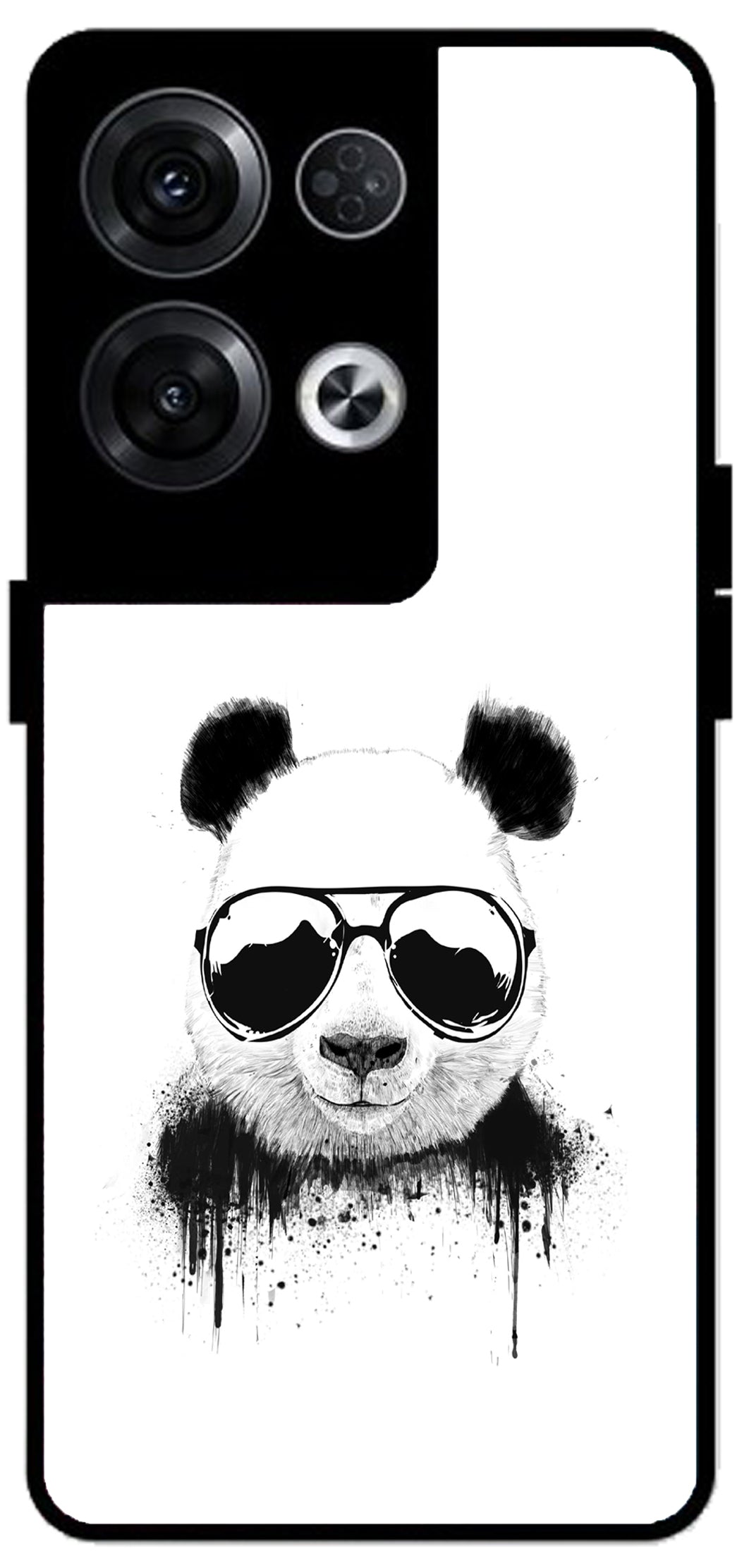 Cute Panda Unbreakable Metal Back Case Mobile Cover with 4 Side Protection and Soft TPU Sides for Oppo Reno 8 Pro 5G 2D