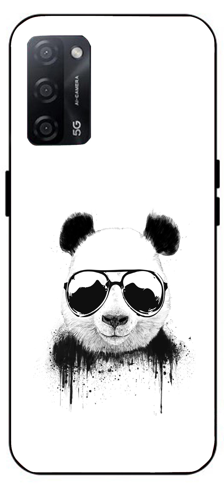 Cute Panda Unbreakable Metal Back Case Mobile Cover with 4 Side Protection and Soft TPU Sides for Oppo A53s 5G