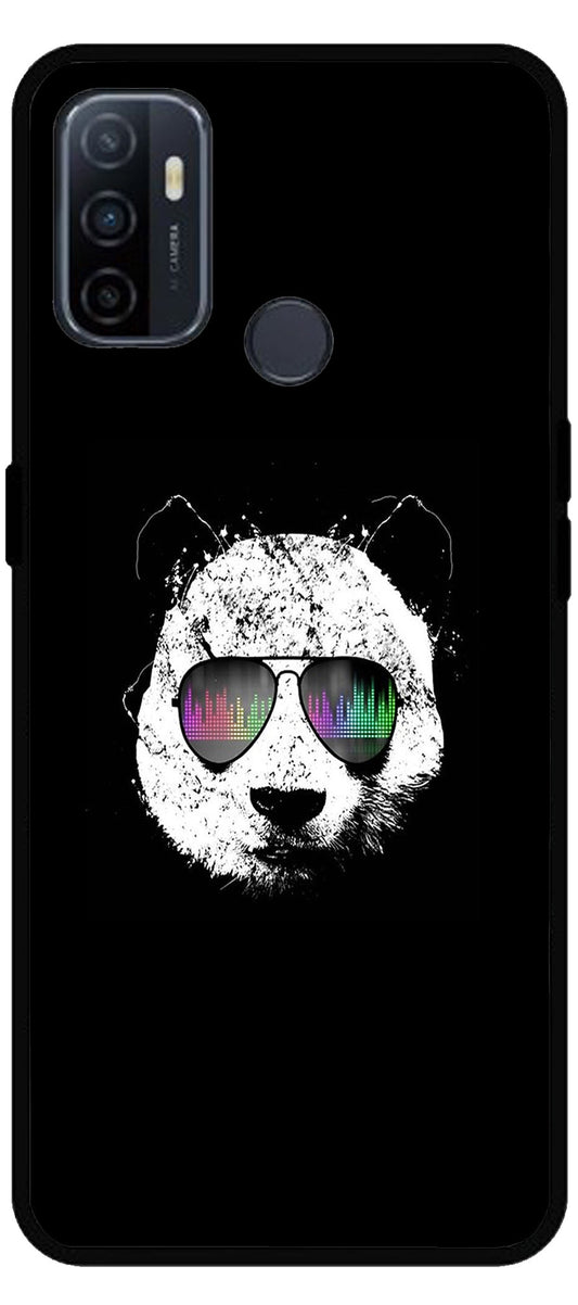 Cute Panda Black Design Unbreakable Metal Back Case Mobile Cover with 4 Side Protection and Soft TPU Sides for Oppo A53