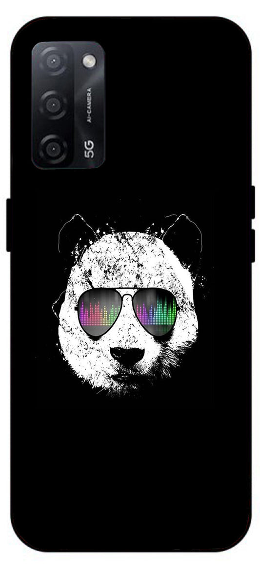 Cute Panda Black Design Unbreakable Metal Back Case Mobile Cover with 4 Side Protection and Soft TPU Sides for Oppo A53s 5G