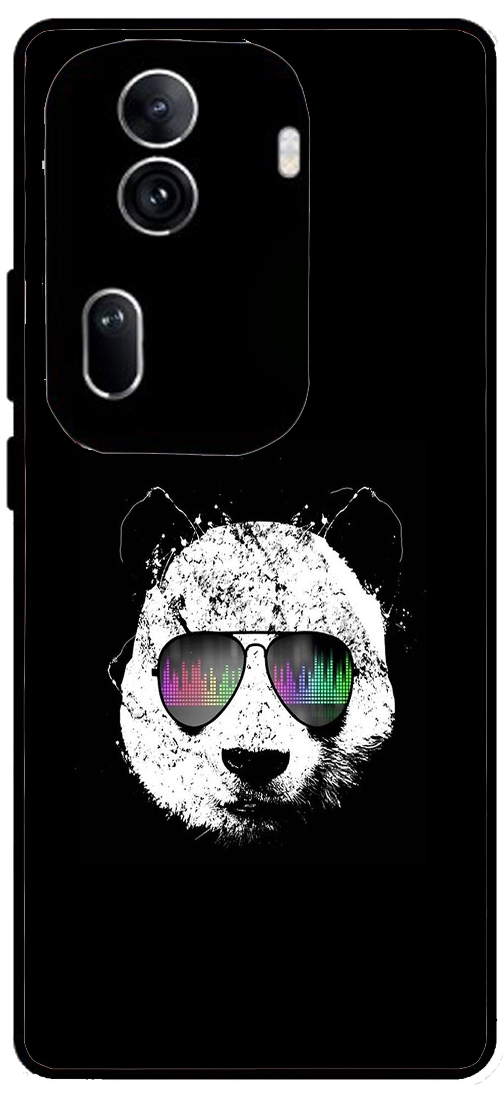 Cute Panda Black Design Unbreakable Metal Back Case Mobile Cover with 4 Side Protection and Soft TPU Sides for Oppo Reno 11 pro