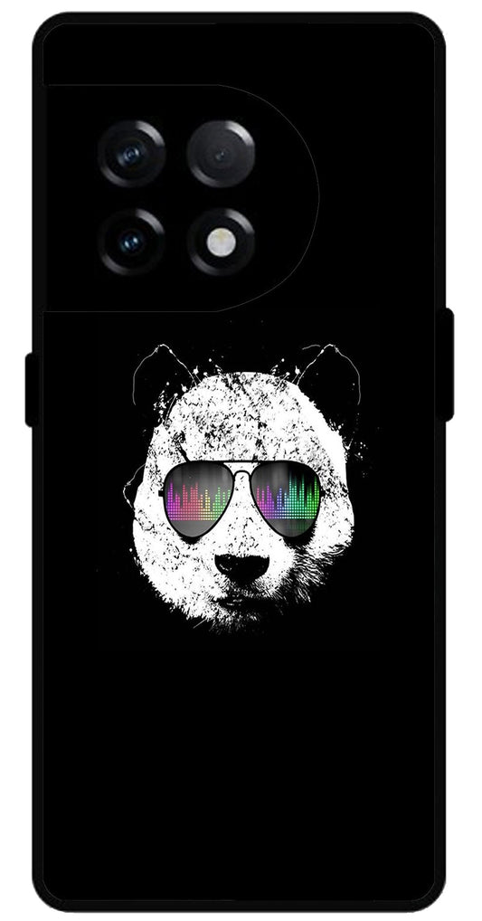 Cute Panda Black Design Unbreakable Metal Back Case Mobile Cover with 4 Side Protection and Soft TPU Sides for OnePlus 11R