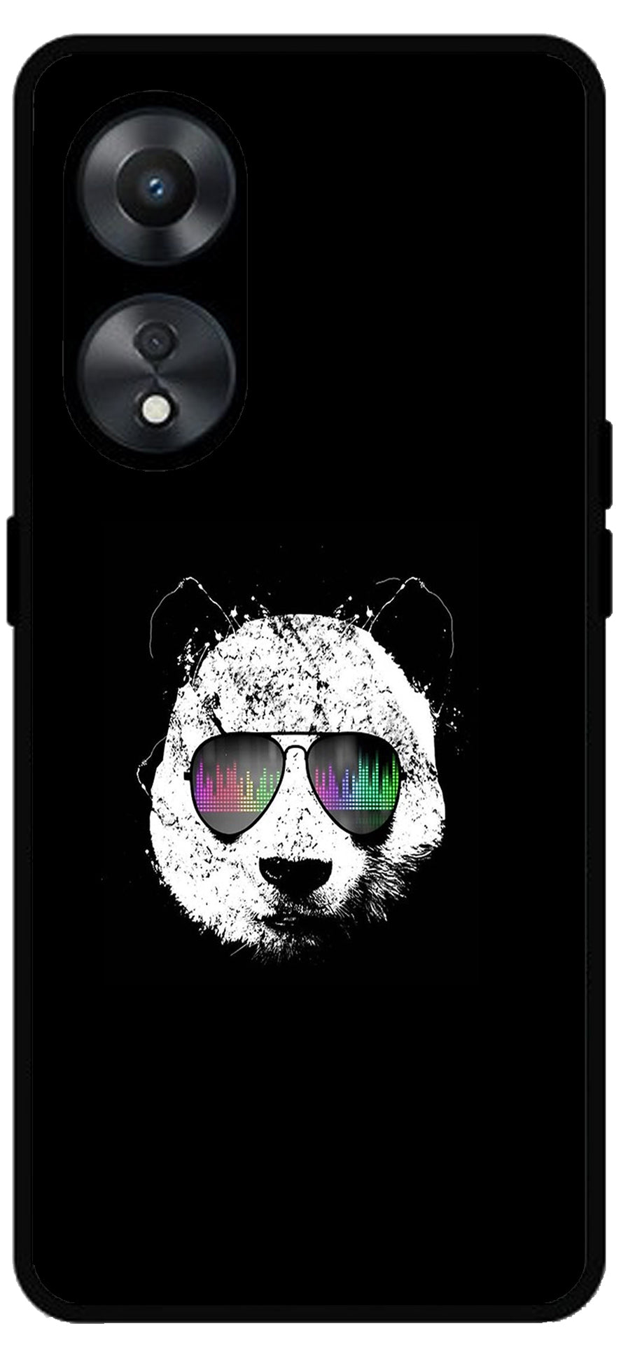 Cute Panda Black Design Unbreakable Metal Back Case Mobile Cover with 4 Side Protection and Soft TPU Sides for Oppo a78 5g