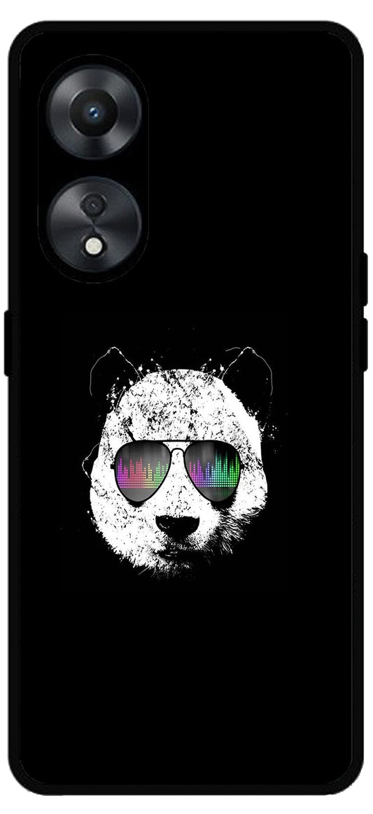 Cute Panda Black Design Unbreakable Metal Back Case Mobile Cover with 4 Side Protection and Soft TPU Sides for Oppo a78 5g