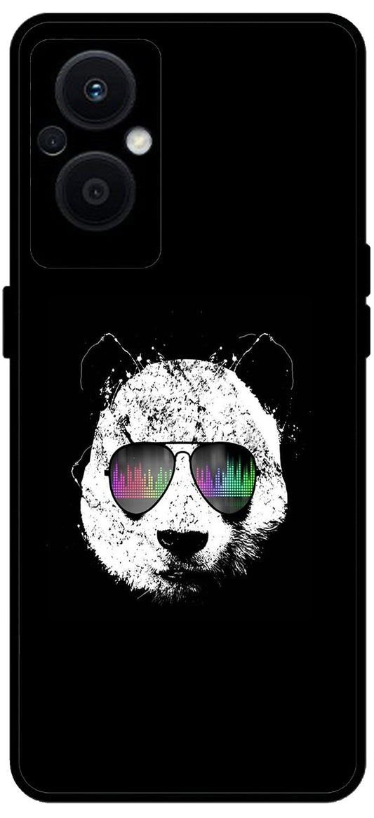 Cute Panda Black Design Unbreakable Metal Back Case Mobile Cover with 4 Side Protection and Soft TPU Sides for OPPO F21 PRO 5G