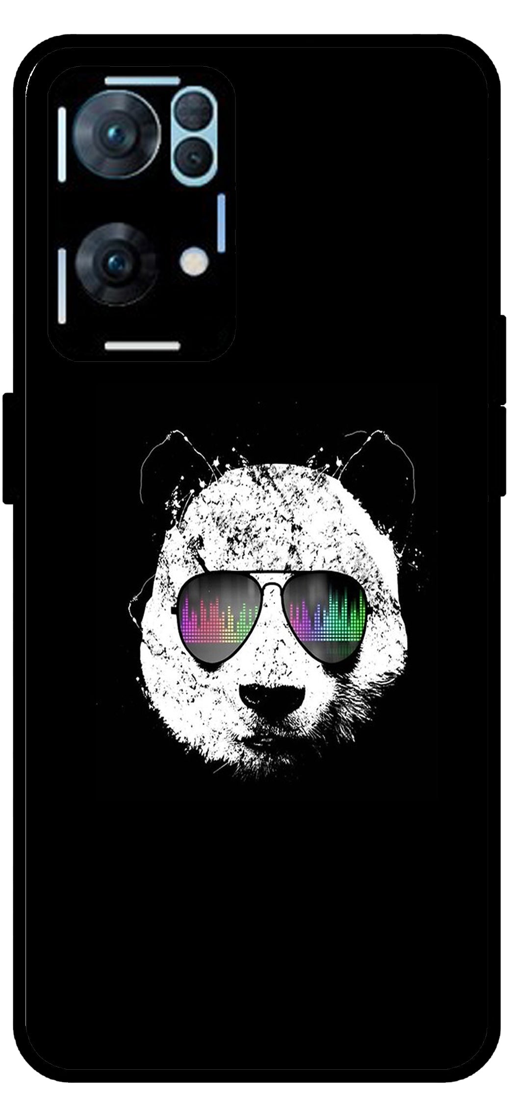 Cute Panda Black Design Unbreakable Metal Back Case Mobile Cover with 4 Side Protection and Soft TPU Sides for Oppo Reno 7 Pro 5G