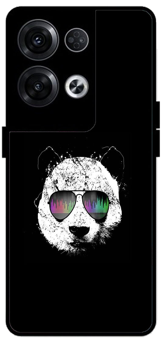 Cute Panda Black Design Unbreakable Metal Back Case Mobile Cover with 4 Side Protection and Soft TPU Sides for Oppo Reno 8 Pro 5G 2D