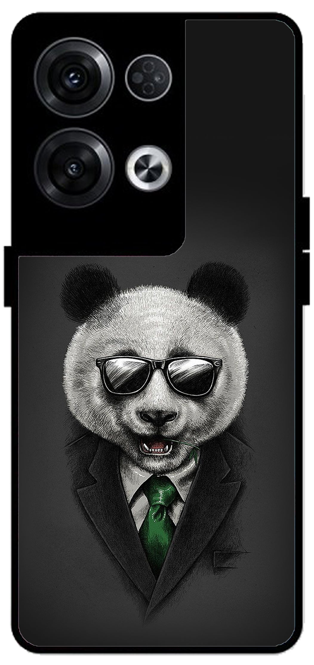 Cute Panda in Dress Unbreakable Metal Back Case Mobile Cover with 4 Side Protection and Soft TPU Sides for Oppo Reno 8 Pro 5G 2D