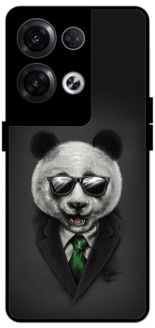 Cute Panda in Dress Unbreakable Metal Back Case Mobile Cover with 4 Side Protection and Soft TPU Sides for Oppo Reno 8 Pro 5G 2D