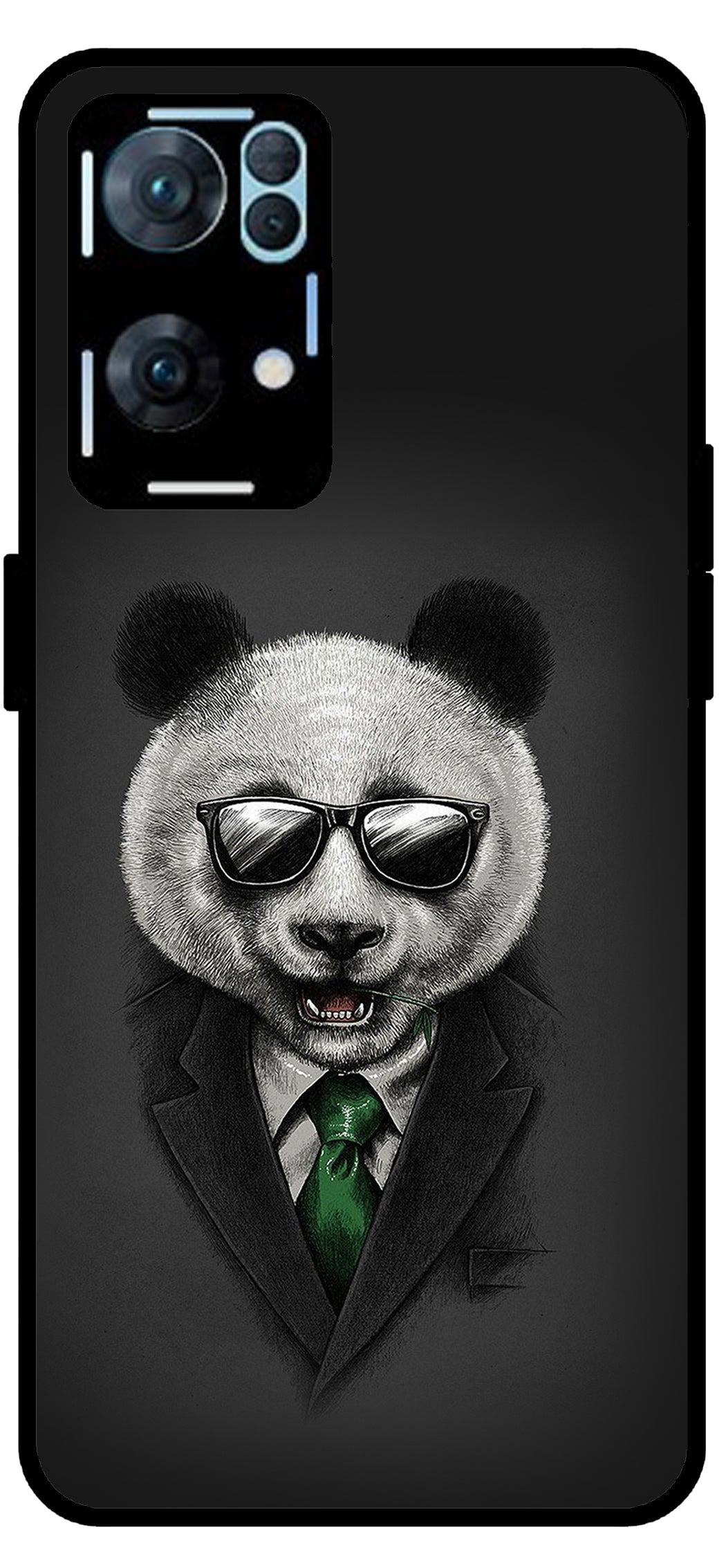 Cute Panda in Dress Unbreakable Metal Back Case Mobile Cover with 4 Side Protection and Soft TPU Sides for Oppo Reno 7 Pro 5G