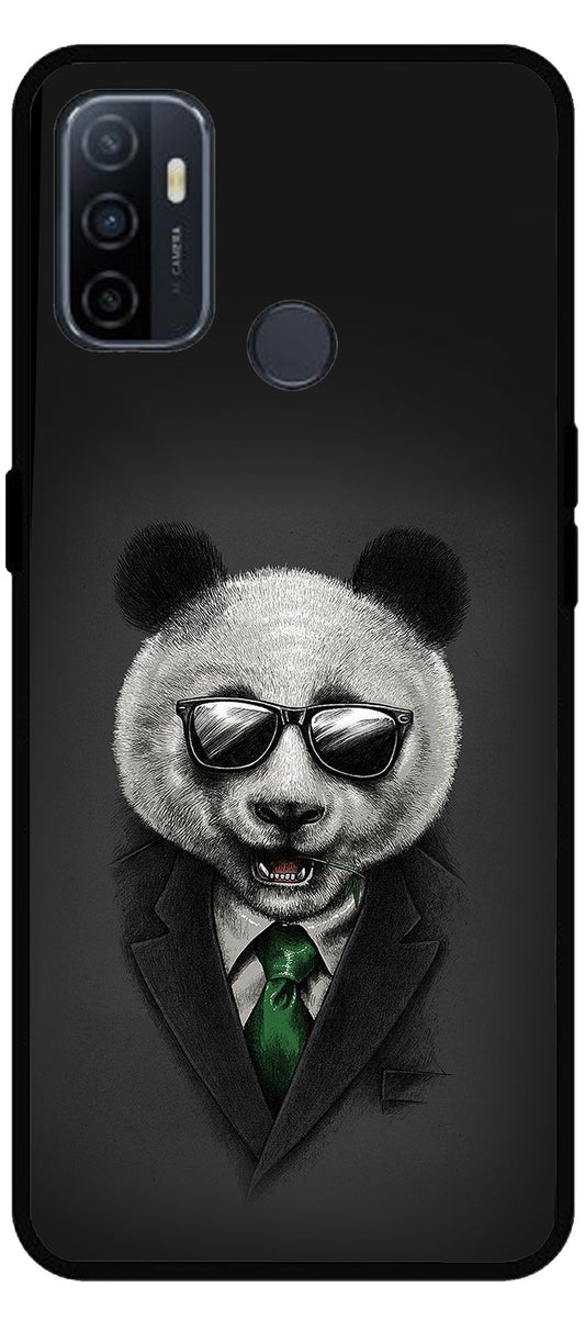 Cute Panda in Dress Unbreakable Metal Back Case Mobile Cover with 4 Side Protection and Soft TPU Sides for Oppo A53